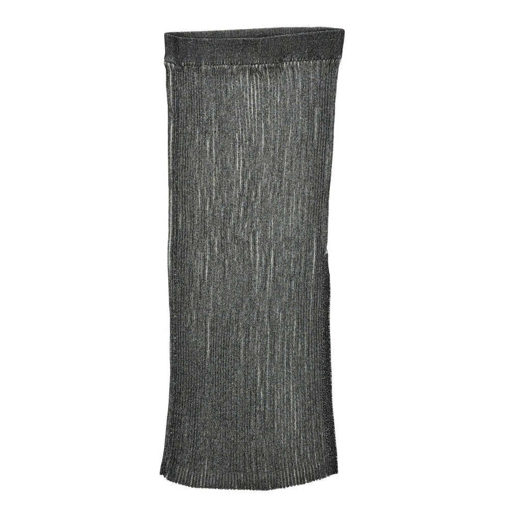 Zara Ribbed Side Slit Midi Skirt Womens M Black Metallic Knit Party Casual